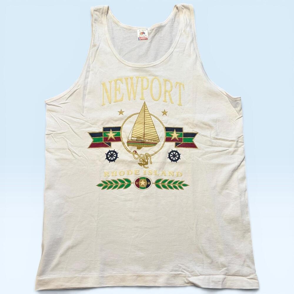 Vintage Newport Rhode Island Shirt Mens Large White Tank Tee TShirt FOTL USA